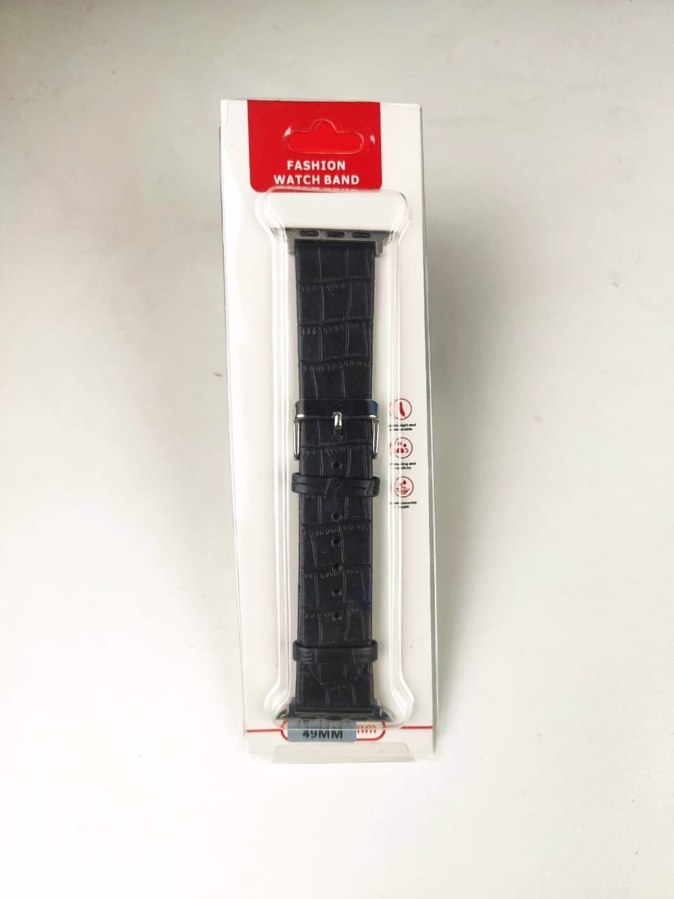 49mm Leather Strap For Smartwatch – Black Color