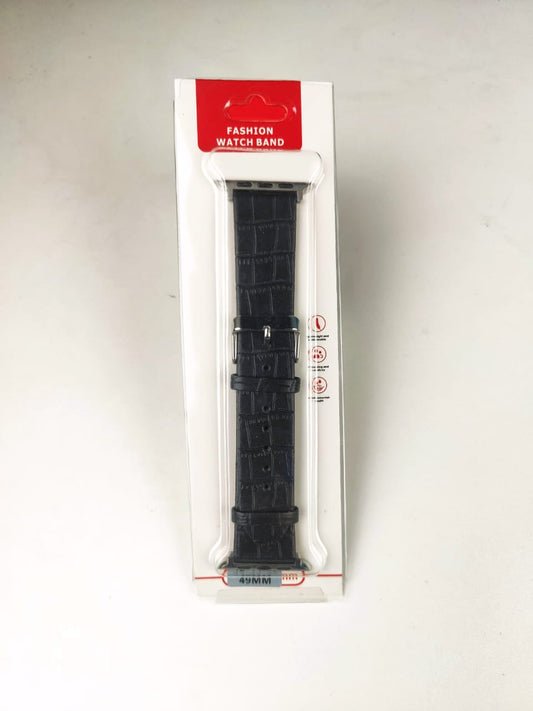 49mm Leather Strap For Smartwatch – Black Color
