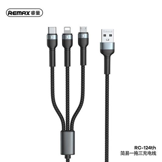 Remax RC-124th 3-In-1 Braided Data Cable-Black