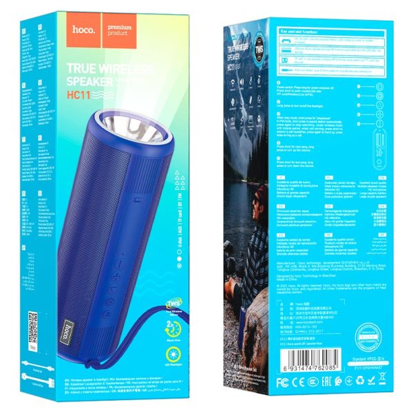 Hoco HC11 Bluetooth Wireless Speaker With Flashlight – Blue Color